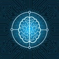 Brain Icon Over Blue Circuit Chip Background Connection Concept Royalty Free Stock Photo