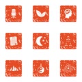 Brain icons set, grunge style Royalty Free Stock Photo