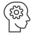 Brain idea in mind line icon. Gear in head, solution wheel symbol, outline style pictogram on white background. Teamwork Royalty Free Stock Photo