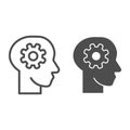 Brain idea in mind line and solid icon. Gear in head, solution wheel symbol, outline style pictogram on white background Royalty Free Stock Photo