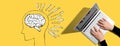 Brain illustration with person using laptop Royalty Free Stock Photo