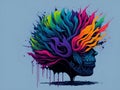 Brain illustration watercolor vivid colorful splashes style. Mental health awareness month. Ai Generated