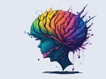 Brain illustration watercolor vivid colorful splashes style. Mental health awareness month. Ai Generated