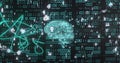 Brain image with binary code and data processing symbols over digital background Royalty Free Stock Photo