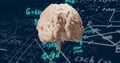 Brain image over mathematical equations and formulas