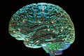 Brain Implanted with Artificial Inteligence microchips. Ai brain. Human brain implanted with Ai microchip. Ai generated