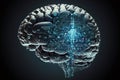 Brain Implanted with Artificial Inteligence microchips. Ai brain. Human brain implanted with Ai microchip. Ai generated