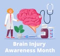 Brain injury awareness month concept vector. Medical event is celebrated in March. Neurology healthcare, dementia, Alzheimer,