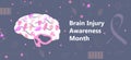 Brain injury awareness month in March. Neurology healthcare, dementia, Alzheimer metaphor. Anatomical science of brain