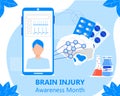 Brain injury awareness month in March. Neurology healthcare, dementia, Alzheimer metaphor. Anatomical science of brain