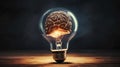 Brain inside of light bulb on black background Royalty Free Stock Photo