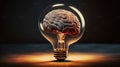 Brain inside of light bulb on black background Royalty Free Stock Photo