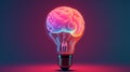 Brain inside of light bulb on gradient background Royalty Free Stock Photo