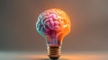 Brain inside of light bulb orange gradient background Royalty Free Stock Photo