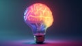 Brain inside of light bulb Pastal gradient background Royalty Free Stock Photo