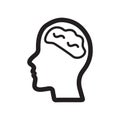 Brain inside man icon vector in outline style. Professional psychology consultation illustration. Depression, sadness