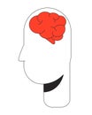 Brain inside minimalistic human head flat line color vector concept