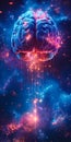 Brain with interstellar connections symbolizing complex neural networks against a cosmic backdrop