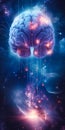 Brain with interstellar connections symbolizing complex neural networks against a cosmic backdrop