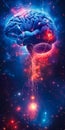 Brain with interstellar connections symbolizing complex neural networks against a cosmic backdrop