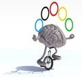 Brain juggle with arms and legs rides a unicycle