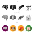 Brain, kidney, blood vessel, skin. Organs set collection icons in black, flat, monochrome style vector symbol stock