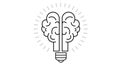 Brain and lamp, brains in the burning light bulb with sparks. Vector illustration drawn on a white background.