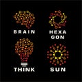 Brain, Lamp, Sun, Hexagon Logo Set - Modern Vector