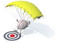 Brain that is landing with parachute on a target Royalty Free Stock Photo