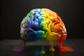 Brain in LGBT rainbow colors. Close-up.