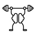 Brain lifting a barbell line icon 