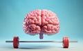 Brain lifting barbell, mental strength, brain training Royalty Free Stock Photo