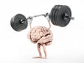 Brain lifting barbell weights. Mental training concept. 3D illustration Royalty Free Stock Photo