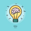 Brain in the light bulb as a metaphor for idea, line flat design