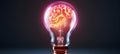 brain in a light bulb, intelligence concept, AI generated Royalty Free Stock Photo