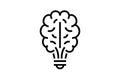 Brain light bulb linear innovation icon. Creative thinking idea outline solution logo. Isolated inspiration symbol for