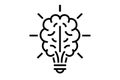 Brain light bulb with rays linear innovation icon. Creative thinking idea outline solution logo. Isolated inspiration