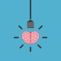 Brain, lightbulb on blue Royalty Free Stock Photo