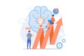 Brain, lightbulb and business team solving problem. Innovative solution, problem-solving and crisis management concept on white