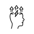 Brain and Lightning Bolt Line Icon. Stress, Creative Mind, Headache Linear Pictogram. Creativity Think, Smart Brainstorm