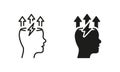 Brain and Lightning Bolt Silhouette and Line Icon Set. Stress, Creative Mind, Headache Pictogram. Creativity Think