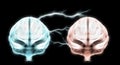 Brains connected by lightning bolts