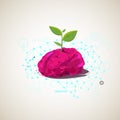 brain with little sapling with creative icon doodle style. creative brain create green and friendly enviroment technology. green Royalty Free Stock Photo