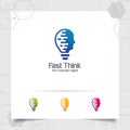 Brain logo bulb design concept of head vector and lamp icon. Smart idea logo used for studio and professional Royalty Free Stock Photo