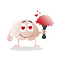 Brain love, character with bouquet flowers