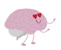 Brain in love on a white background. Humor.