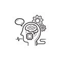 Brain machine interface hand drawn outline doodle icon.