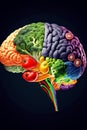 Brain made out of fruits and vegetables isolated on black background Royalty Free Stock Photo