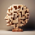 Brain made from wooden puzzle blocks