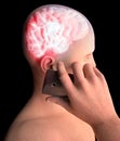 Brain, Man with Cell Phone, Brain Problems, Cause Of Tumor, Degenerative Diseases, Parkinson`s, Profile Face